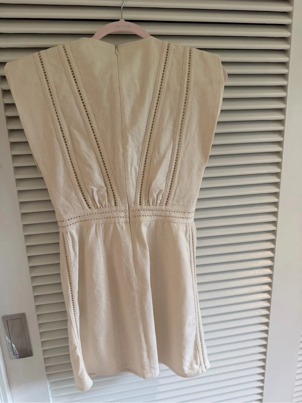 Cream Deep-V Crochet Detail Mini Dress